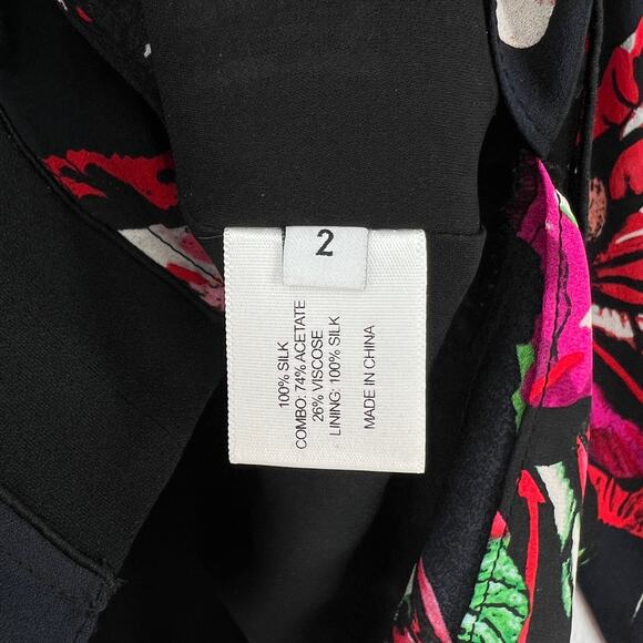 PROENZA SCHOULER Floral Print Blouse Womens 2 Black Pink Red Long Sleeve Layered - Picture 8 of 11
